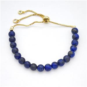 Blue Lapis Bracelet Adjustable Copper Gold Plated, approx 6mm [FR11796]