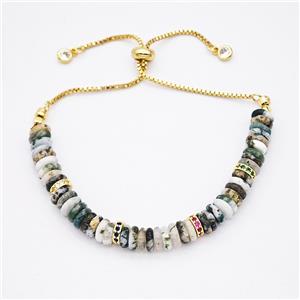 Mixed Gemstone Bracelet Adjustable Copper Gold Plated, approx 6.5mm [FR11798]