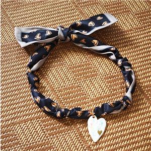 Black Polyester Fabric Necklace With Heart, approx 25-35mm, 68cm length [FR11853]