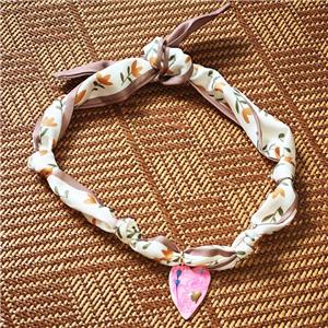 White Polyester Fabric Necklace With Heart, approx 25-35mm, 68cm length [FR11854]