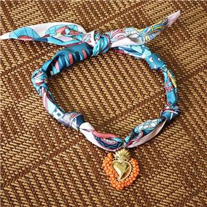 Polyester Fabric Necklace With Heart, approx 35-45mm, 68cm length [FR11859]