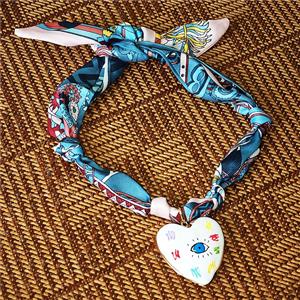 Polyester Fabric Necklace With Heart Evil Eye Enamel, approx 45-50mm, 68cm length [FR11867]