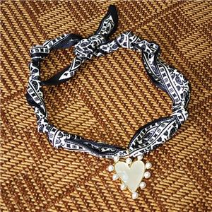 Polyester Fabric Necklace With Heart Pave Resin, approx 38-40mm, 68cm length [FR11873]