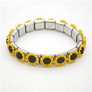 Raw Stainless Steel Module Bracelet Pave Resin Sunflower, approx 9-10mm, 17cm length [FR11875]