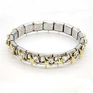 Raw Stainless Steel Module Bracelet Pave Resin Crystal Glass Starfish, approx 9-10mm, 17cm length [FR11876]