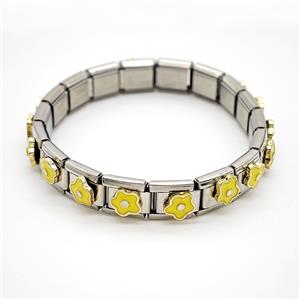 Raw Stainless Steel Module Bracelet Pave Resin Flower, approx 9-10mm, 17cm length [FR11887]