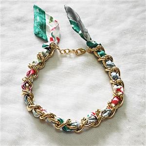 Polyester Fabric Alloy Necklace Chain, approx 18mm, 45cm length [FR11921]