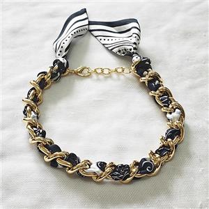 Polyester Fabric Alloy Necklace Chain, approx 18mm, 45cm length [FR11922]
