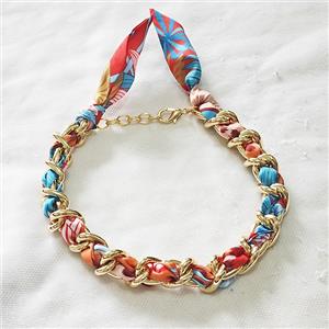 Polyester Fabric Alloy Necklace Chain, approx 18mm, 45cm length [FR11925]