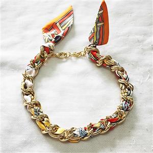 Polyester Fabric Alloy Necklace Chain, approx 18mm, 45cm length [FR11927]