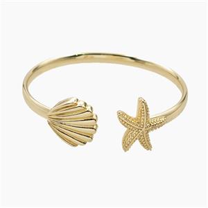Copper Open Cuff Bangles Scallop Shell Starfish 18K Gold Plated, approx 22mm, 60mm dia [FR12037]