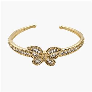 Copper Open Cuff Butterfly Bangles Pave Zirconia 18K Gold Plated, approx 18-26mm, 50-55mm dia [FR12039]
