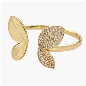 Copper Open Cuff Butterfly Bangles Pave Zirconia 18K Gold Plated, approx 20-40mm, 60mm dia [FR12041]
