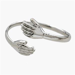 Copper Open Cuff Hand Cuddle Bangles Platinum Plated, approx 18-25mm, 50-65mm dia [FR12046]