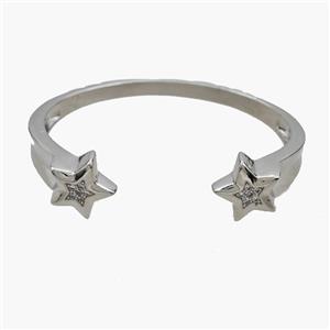 Copper Open Cuff Star Bangles Pave Zirconia Platinum Plated, approx 15mm, 50-60mm dia [FR12050]