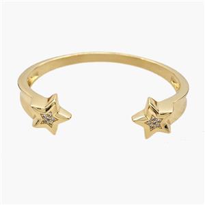 Copper Open Cuff Star Bangles Pave Zirconia 18K Gold Plated, approx 15mm, 50-60mm dia [FR12051]