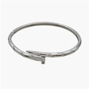 Copper Open Cuff Bangles Pave Zirconia Platinum Plated, approx 3mm, 55mm dia [FR12052]