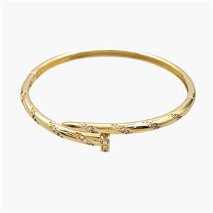 Copper Open Cuff Bangles Pave Zirconia 18K Gold Plated, approx 3mm, 55mm dia [FR12053]