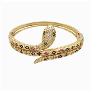 Copper Snake Bangles Pave Zirconia 18K Gold Plated, approx 4-10-30mm, 55mm dia [FR12056]