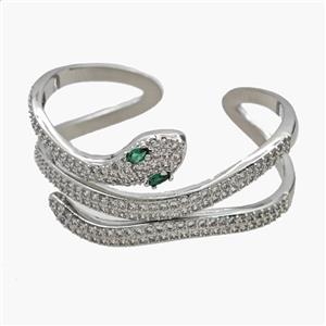 Copper Open Cuff Snake Bangles Pave Zirconia Platinum Plated, approx 6-11-30mm, 50-55mm dia [FR12057]