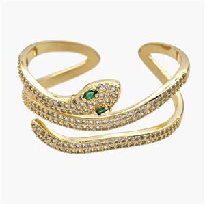 Copper Open Cuff Snake Bangles Pave Zirconia 18K Gold Plated, approx 6-11-30mm, 50-55mm dia [FR12058]