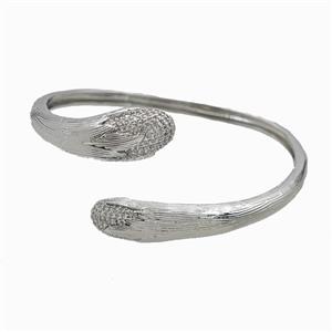 Copper Open Cuff Snake Bangles Pave Zirconia Platinum Plated, approx 12-25mm, 50-60mm dia [FR12059]