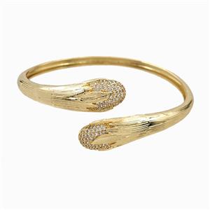 Copper Open Cuff Snake Bangles Pave Zirconia 18K Gold Plated, approx 12-25mm, 50-60mm dia [FR12060]