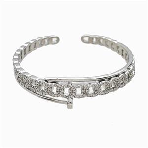 Copper Open Cuff Bangles Pave Zirconia Platinum Plated, approx 8mm, 50mm dia [FR12069]