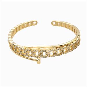 Copper Open Cuff Bangles Pave Zirconia 18K Gold Plated, approx 8mm, 50mm dia [FR12070]