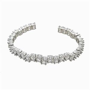Copper Open Cuff Bangles Pave Zirconia Platinum Plated, approx 6mm, 45-50mm dia [FR12071]