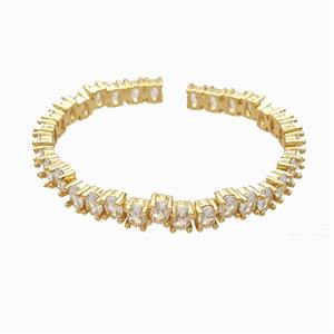Copper Open Cuff Bangles Pave Zirconia 18K Gold Plated, approx 6mm, 45-50mm dia [FR12072]