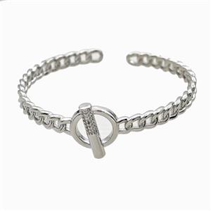 Copper Open Cuff Bangles Pave Zirconia Platinum Plated, approx 6-17mm, 60mm dia [FR12073]