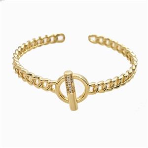 Copper Open Cuff Bangles Pave Zirconia 18K Gold Plated, approx 6-17mm, 60mm dia [FR12074]