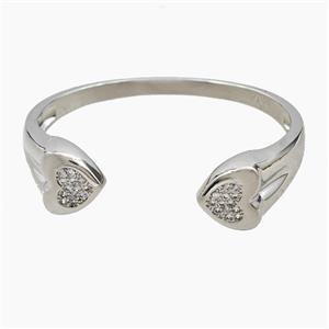 Copper Open Cuff Heart Bangles Pave Zirconia Platinum Plated, approx 16mm, 55mm dia [FR12079]