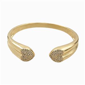 Copper Open Cuff Heart Bangles Pave Zirconia 18K Gold Plated, approx 13mm, 55mm dia [FR12082]
