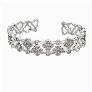 Copper Clover Bangle Pave Zirconia Platinum Plated, approx 13mm, 50-60mm dia [FR12087]