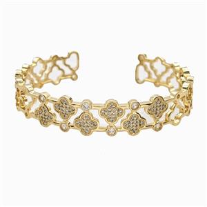 Copper Clover Bangle Pave Zirconia 18K Gold Plated, approx 13mm, 50-60mm dia [FR12088]
