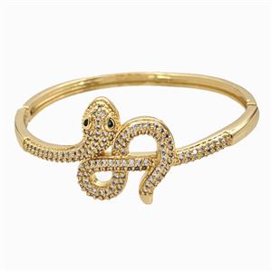 Copper Sanke Bangle Pave Zirconia 18K Gold Plated, approx 25-30mm, 50-55mm dia [FR12090]