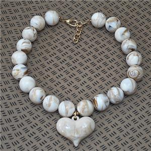 Resin Necklace With Heart Pendant, Gold Plated, approx 19mm, 35-45mm, 40-45cm length [FR12093]