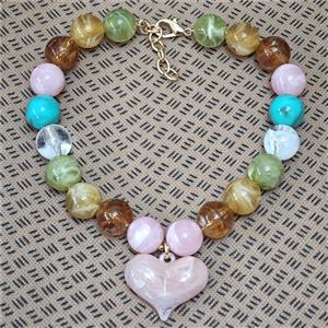 Resin Necklace With Heart Pendant, Gold Plated, approx 19mm, 35-45mm, 40-45cm length [FR12097]