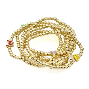 Copper Bracelets With Enamel Letters Stretchy Gold Plated Mixed, approx 5-8mm, 4mm [FR12122]