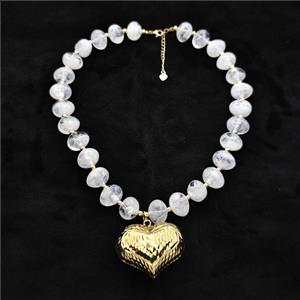 White Resin Necklace With Heart Pendant Gold Plated, approx 35-45mm, 13-16mm, 40cm length [FR12140]