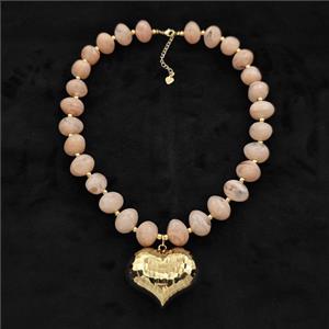 Peach Resin Necklace With Heart Pendant Gold Plated, approx 35-45mm, 13-16mm, 40cm length [FR12141]