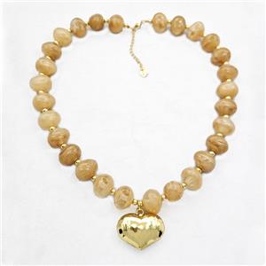 Coffee Resin Necklace With Heart Pendant Gold Plated, approx 35-45mm, 13-16mm, 40cm length [FR12142]