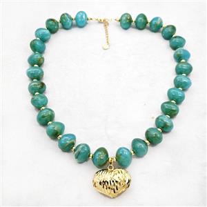 Green Resin Necklace With Heart Pendant Gold Plated, approx 30mm, 13-16mm, 40cm length [FR12145]
