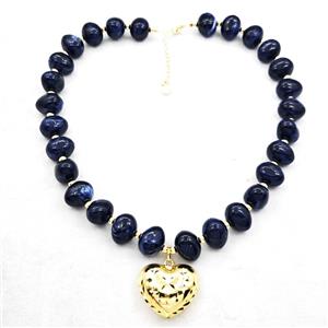 Darkblue Resin Necklace With Heart Pendant Gold Plated, approx 30mm, 13-16mm, 40cm length [FR12146]