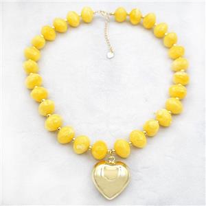 Yellow Resin Necklace With Heart Pendant Gold Plated, approx 30mm, 13-16mm, 40cm length [FR12147]