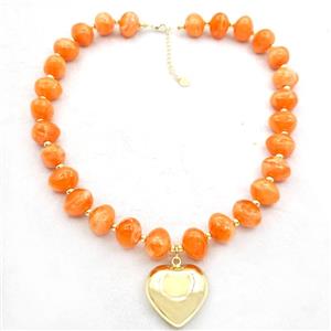 Orange Resin Necklace With Heart Pendant Gold Plated, approx 30mm, 13-16mm, 40cm length [FR12148]
