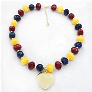 Resin Necklace With Heart Pendant Multicolor Gold Plated, approx 30mm, 13-16mm, 40cm length [FR12150]