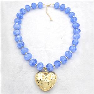 Blue Resin Necklace With Heart Pendant Gold Plated, approx 30mm, 13-16mm, 40cm length [FR12151]